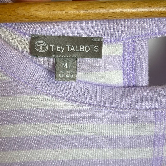 T By Talbots Striped lila Purple Long Sleeve top Sz MP Comfortable soft timeless - Picture 11 of 14